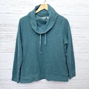 L.L. Bean Women's Green Fleece Cowl Neck Pullover Side Pockets size Medium